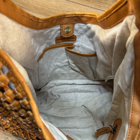 Marta Ponti Portugal Leather Fabric Woven‎ Tote Shoulder Bag Light Brown - Picture 6 of 8